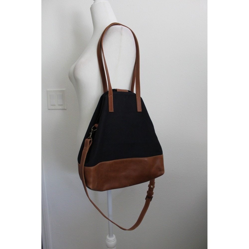 ABLE Canvas and Leather Tote Bag Navy Cognac Crossbody Handmade Mexico
